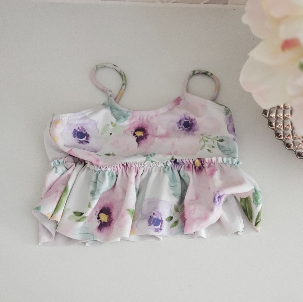 Celest Floral Mini Girls Peplum Swim Top